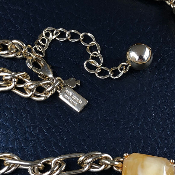 Kate Spade Necklace Swirl Around 16" Yellow Ivory 12K Plate Graduated Bib Choker - Picture 6 of 8